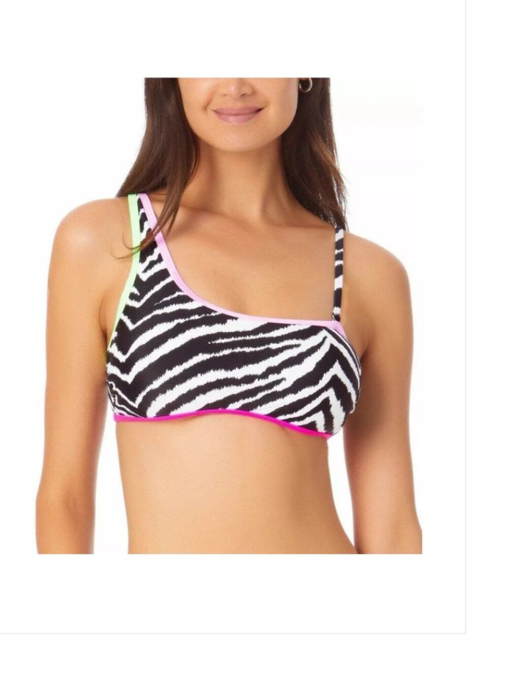 California Waves Animal Zebra Print Asymmetric Bikini Top